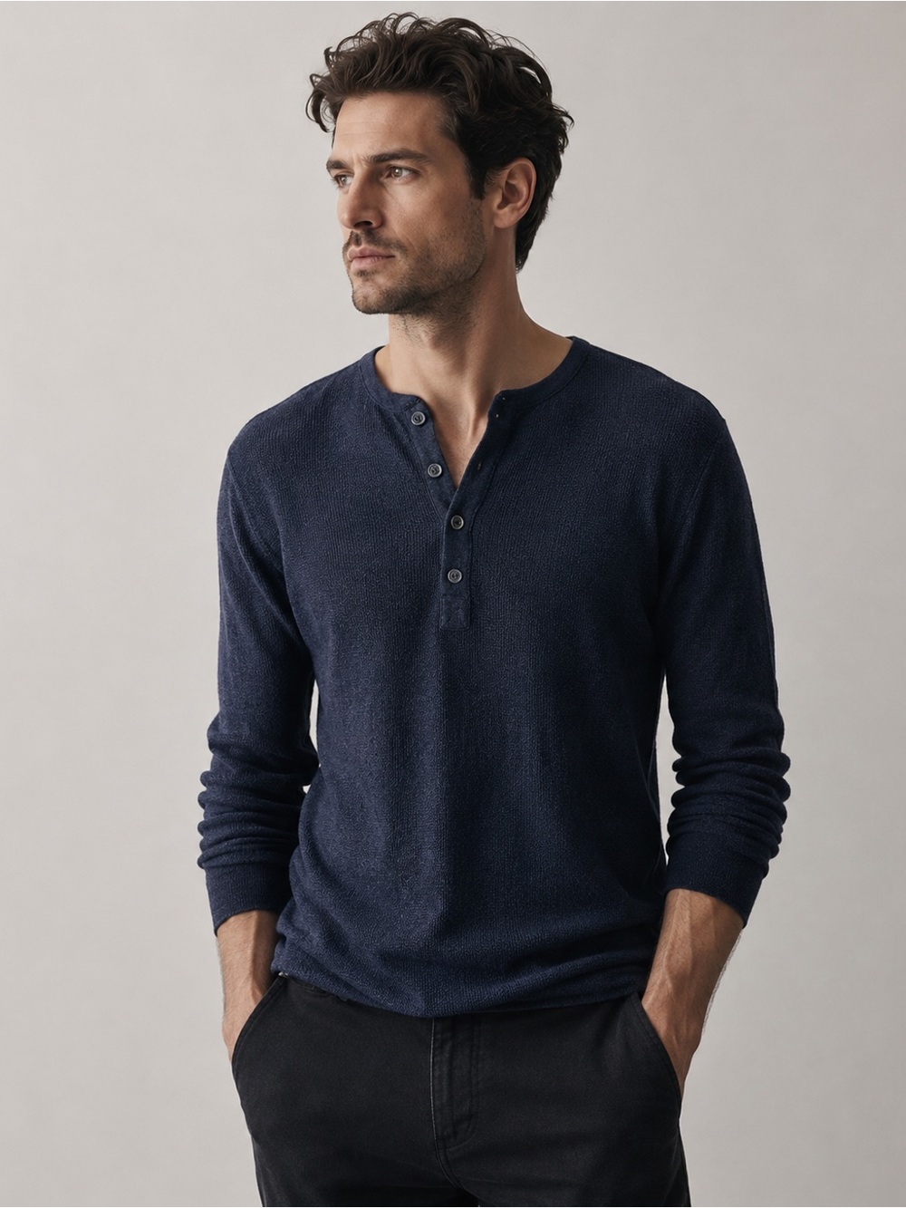 Rag & bone navy merino wool knit long sleeve Henley